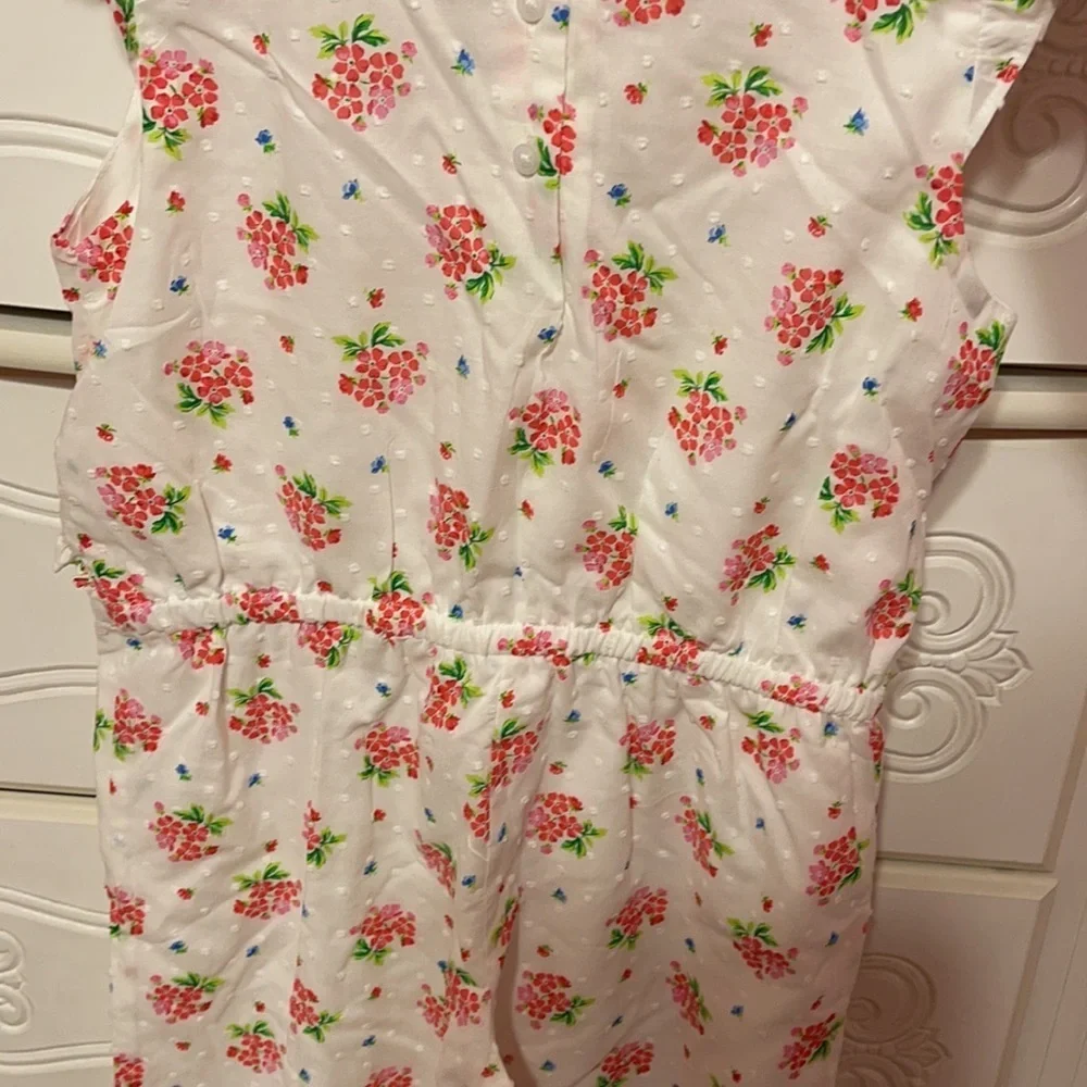 🌸Janie and jack girls one piece romper/jumpsuits Swiss dot floral size 12NWT..